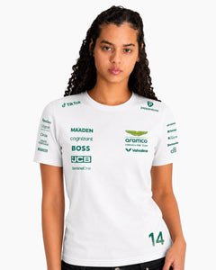 Camiseta Algodão Aston Martin Fernando Alonso Branco 2025