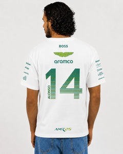Camiseta Algodão Aston Martin Fernando Alonso Branco 2025
