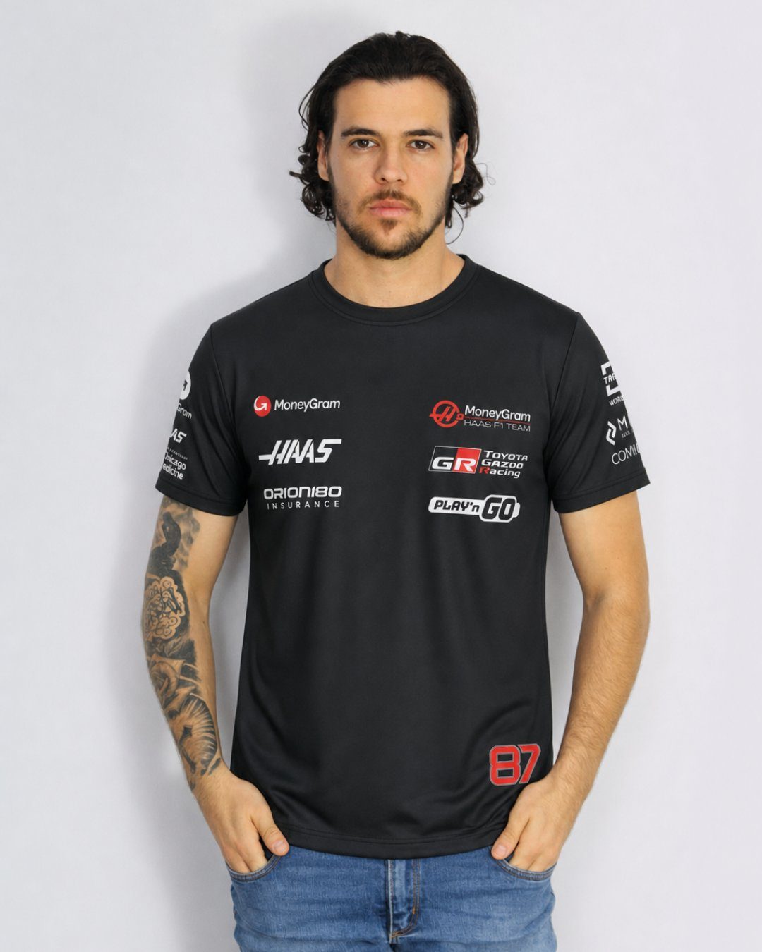Camiseta Algodão Haas Oliver Bearman Preto 2025