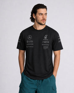 Camiseta Algodão Lewis Hamilton Mercedes 2024 All Black