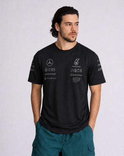 Camiseta Algodão Lewis Hamilton Mercedes 2024 All Black