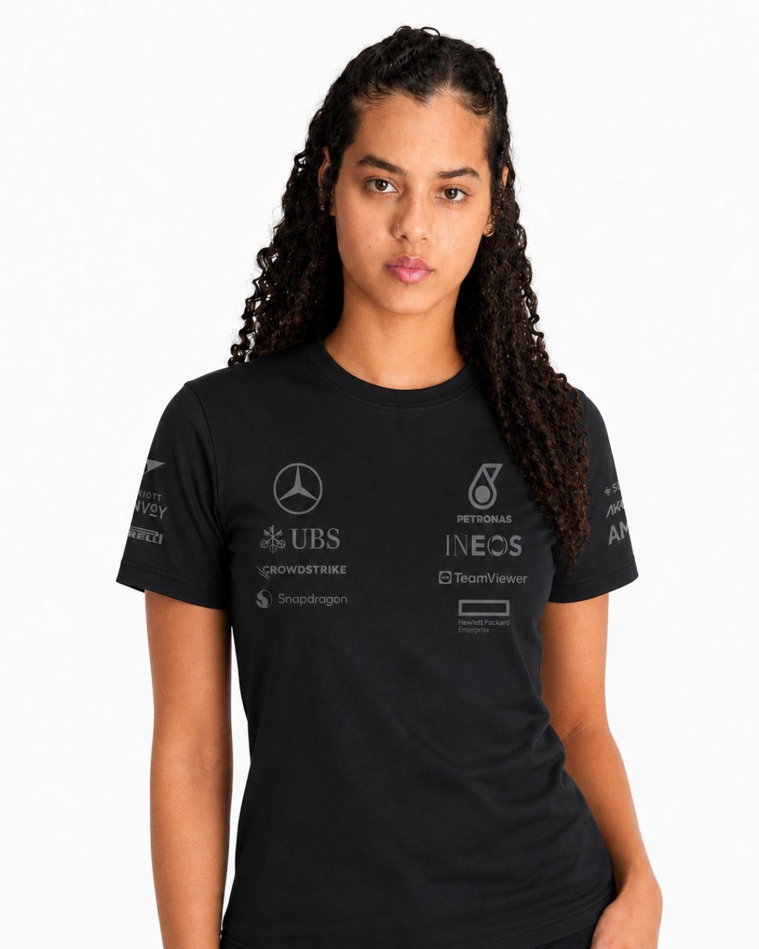 Camiseta Algodão Lewis Hamilton Mercedes 2024 All Black