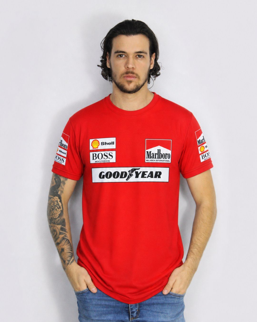 Camiseta Algodão Mclaren Marlboro Retrô anos 90 Vermelha
