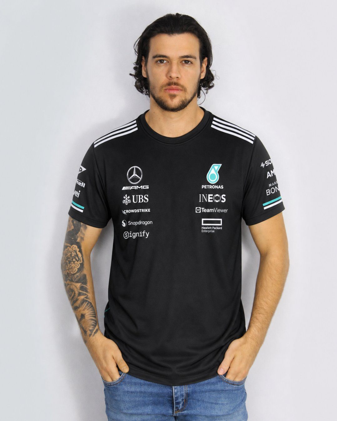 Camiseta Algodão Mercedes Equipe Preto 2025