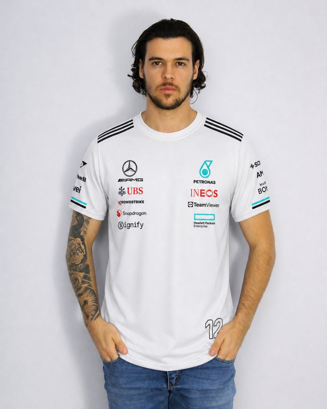 Camiseta Algodão Mercedes Kimi Antonelli Branco 2025