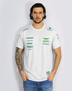 Camiseta Dryfit Aston Martin Lance Stroll Branco 2025