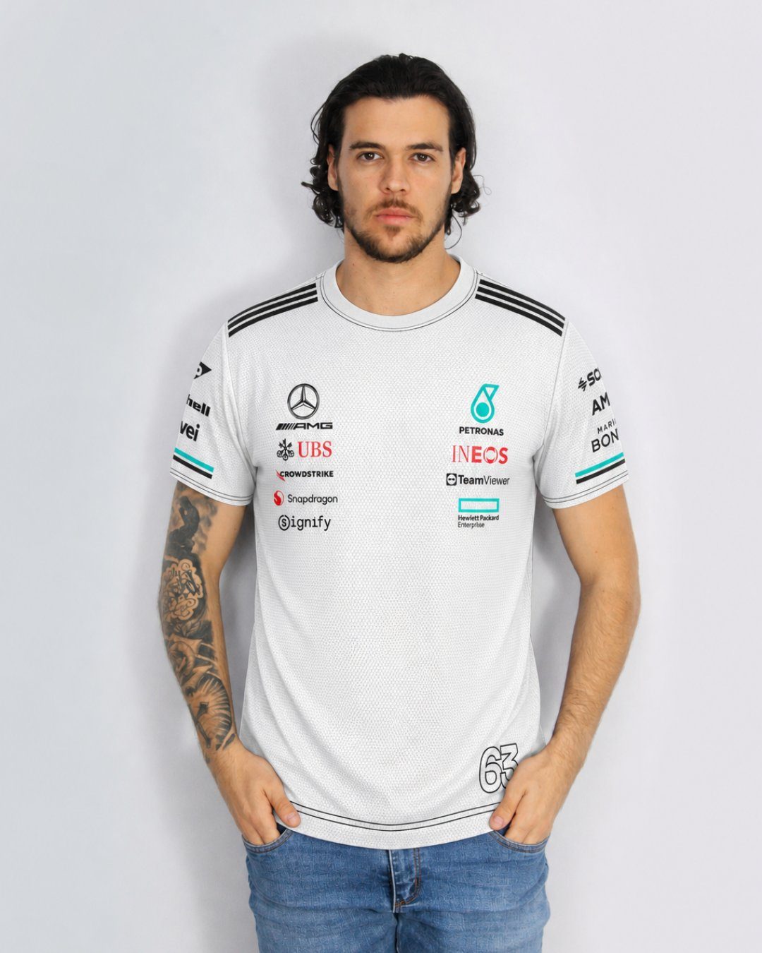 Camiseta Dryfit Mercedes George Russell Branco 2025