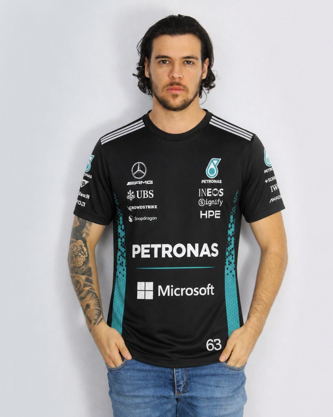 Camiseta George Russell Mercedes F1 2026 Preta Algodão