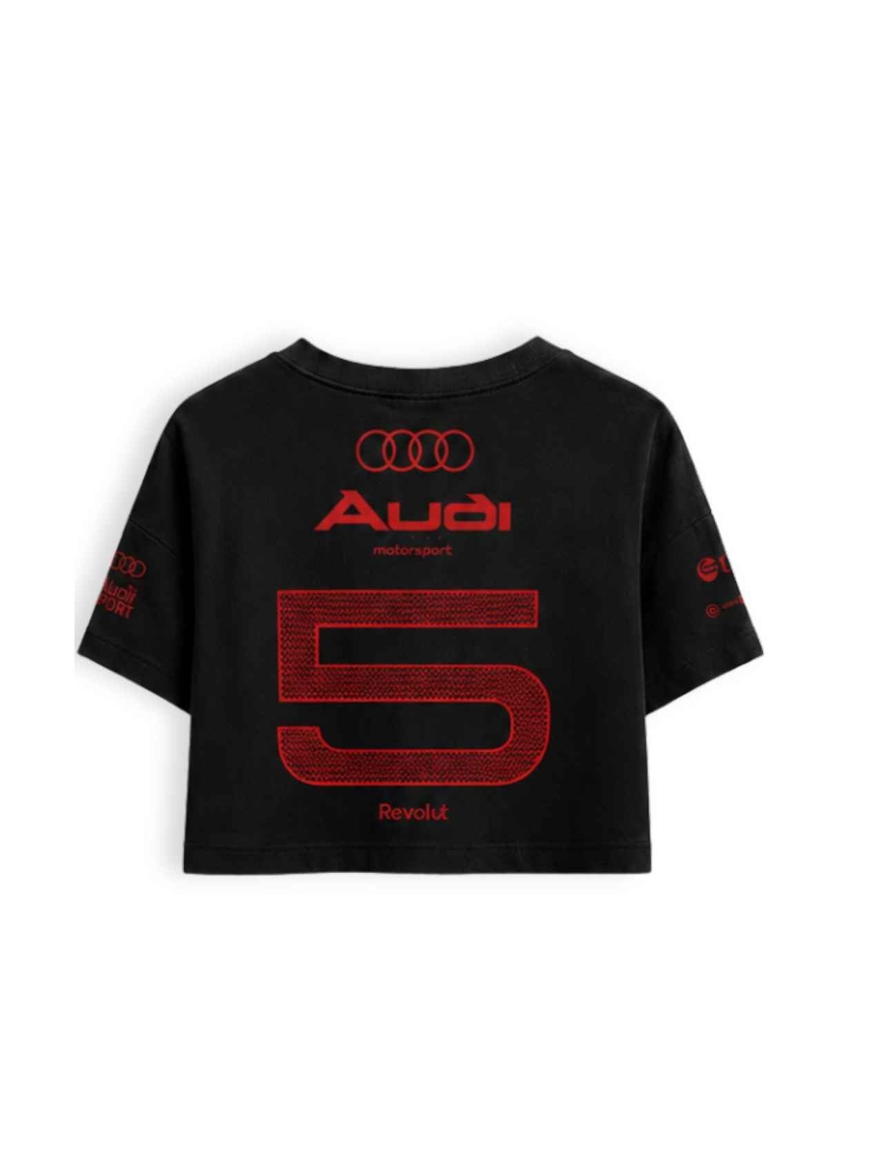 Cropped F1 Audi Gabriel Bortoleto Red & Black preto — costas com Audi Motorsport e o número 5