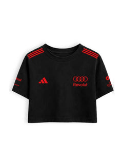 Cropped F1 Audi Gabriel Bortoleto Red & Black preto — frente com os anéis Audi, Revolut e adidas em vermelho
