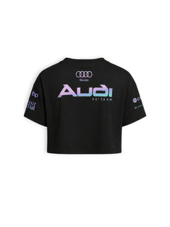 Cropped F1 Audi Miami Edition preto — costas com o logo Audi F1 Team em degradê