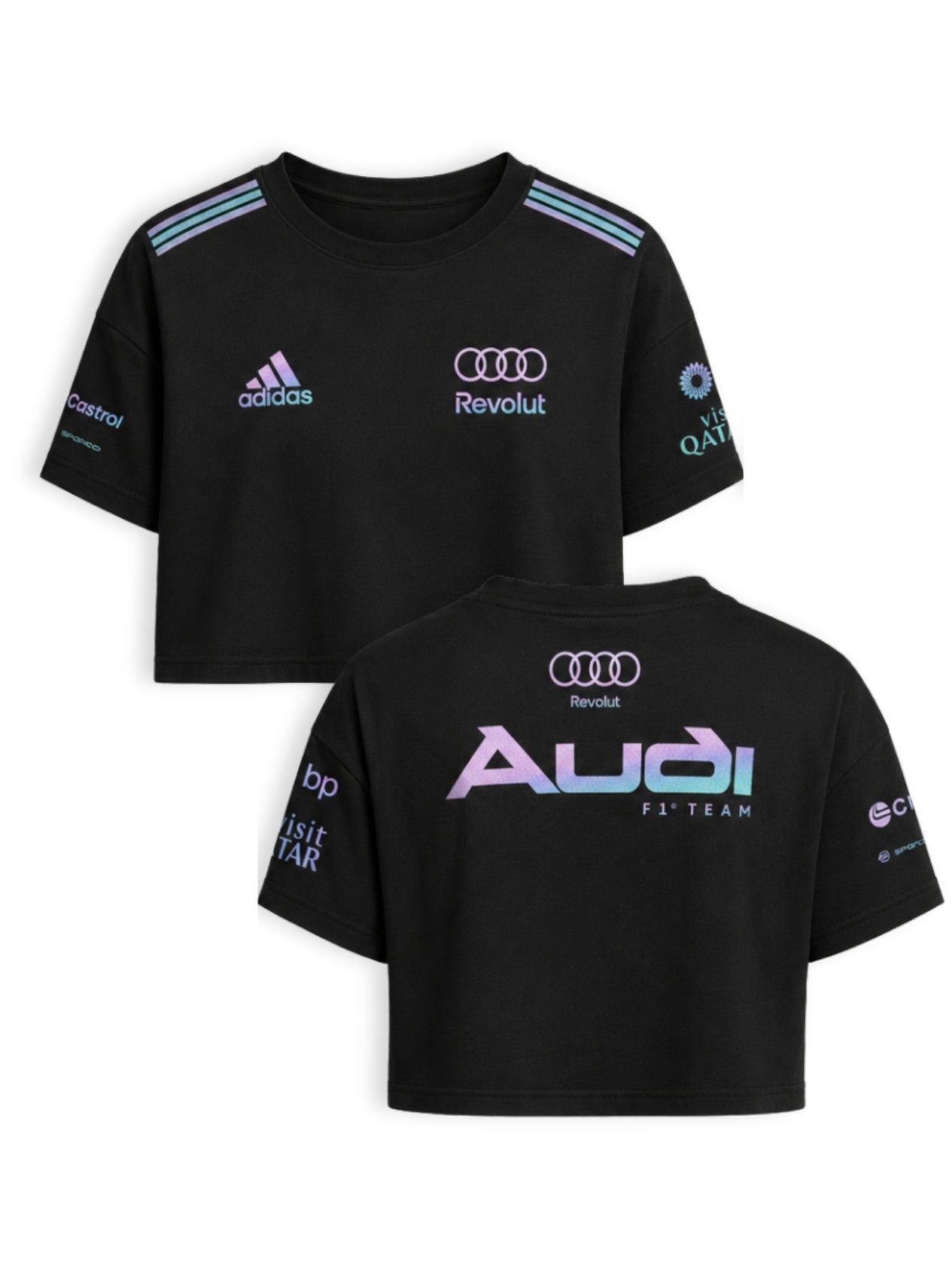 Cropped F1 Audi Miami Edition preto — frente e costas