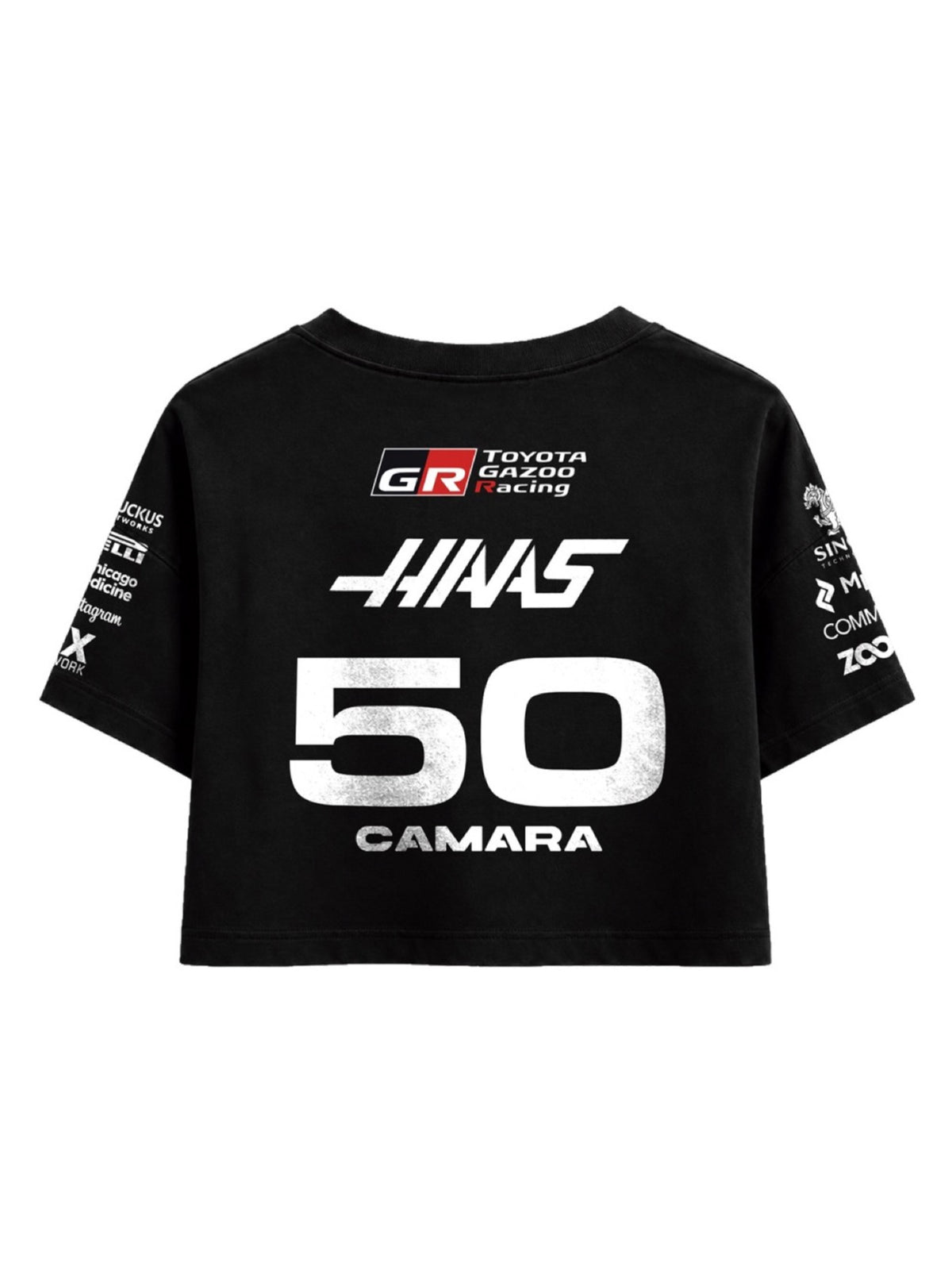 Cropped F1 Haas Rafael Câmara preto — costas com o número 50 e o nome CAMARA