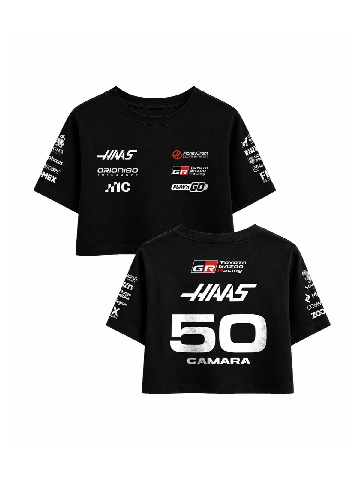 Cropped F1 Haas Rafael Câmara preto — frente e costas, com o número 50