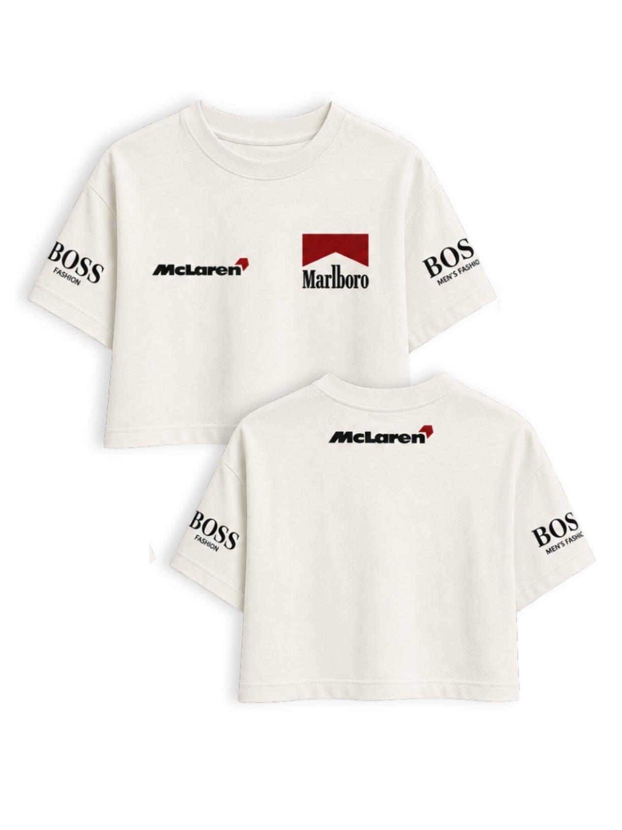 Cropped F1 McLaren Marlboro Retrô off white — frente e costas