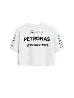 Cropped F1 Mercedes AMG Petronas branco — costas com PETRONAS e CrowdStrike