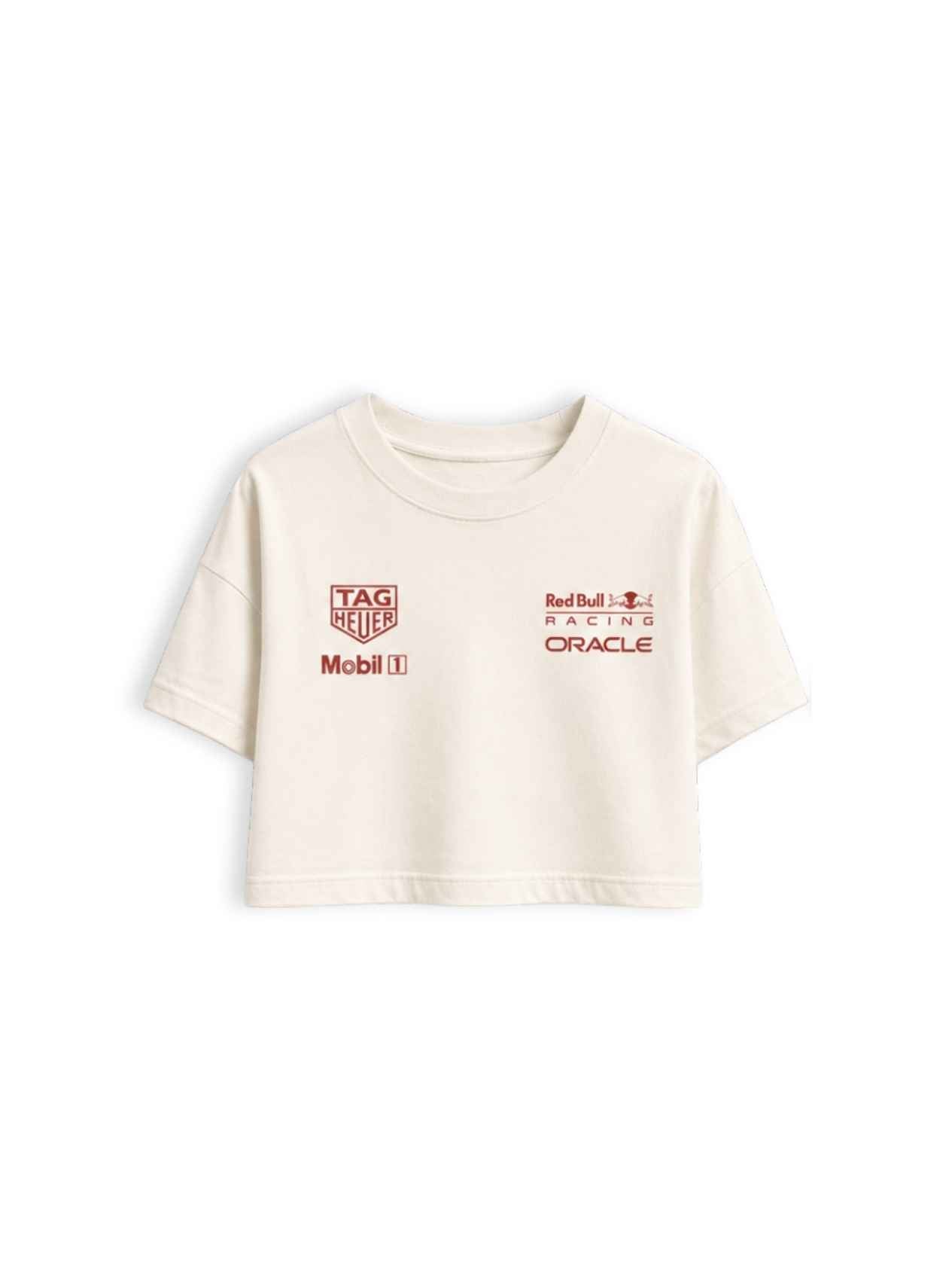 Cropped F1 Red Bull Turquia 2021 off white — frente com Oracle Red Bull Racing, TAG Heuer e Mobil 1