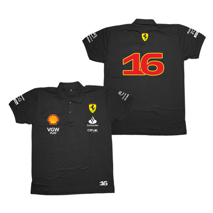 Camisa Polo Charles Leclerc Ferrari 2024 Preta SALDÃO FV