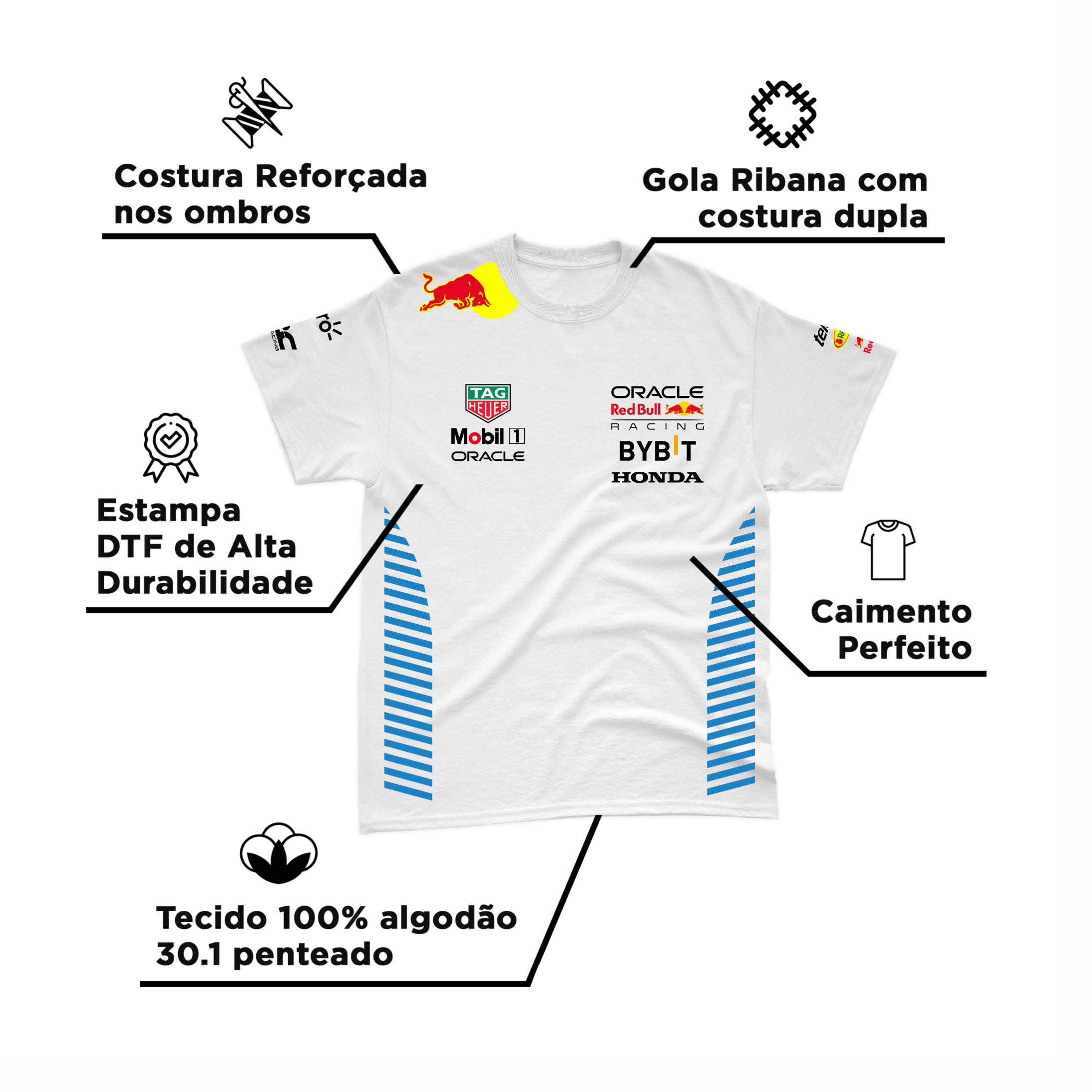 Camiseta Algodão Red Bull Racing 2024 Branca