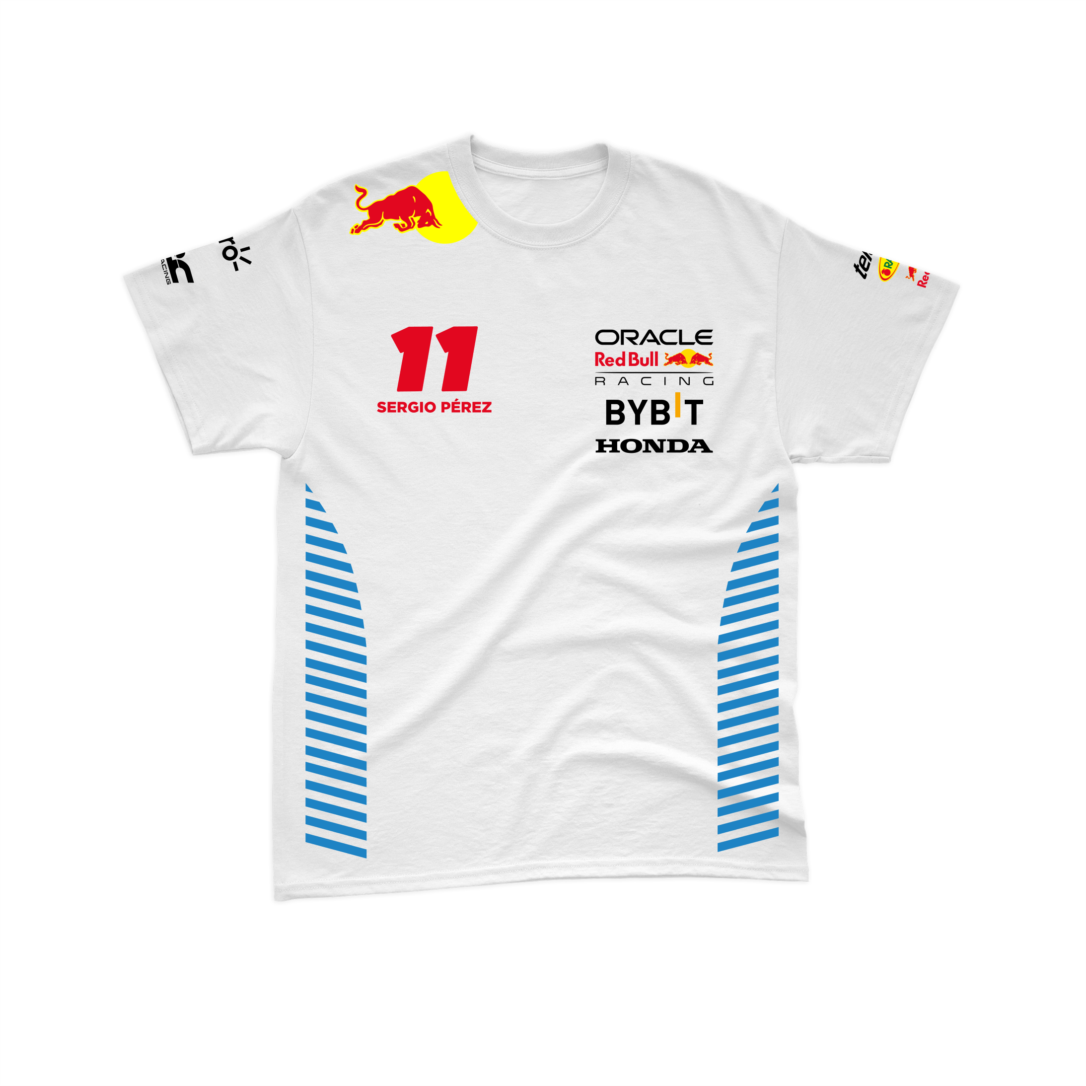 Camiseta Algodão Sergio Perez Red Bull Racing 2024 Branca