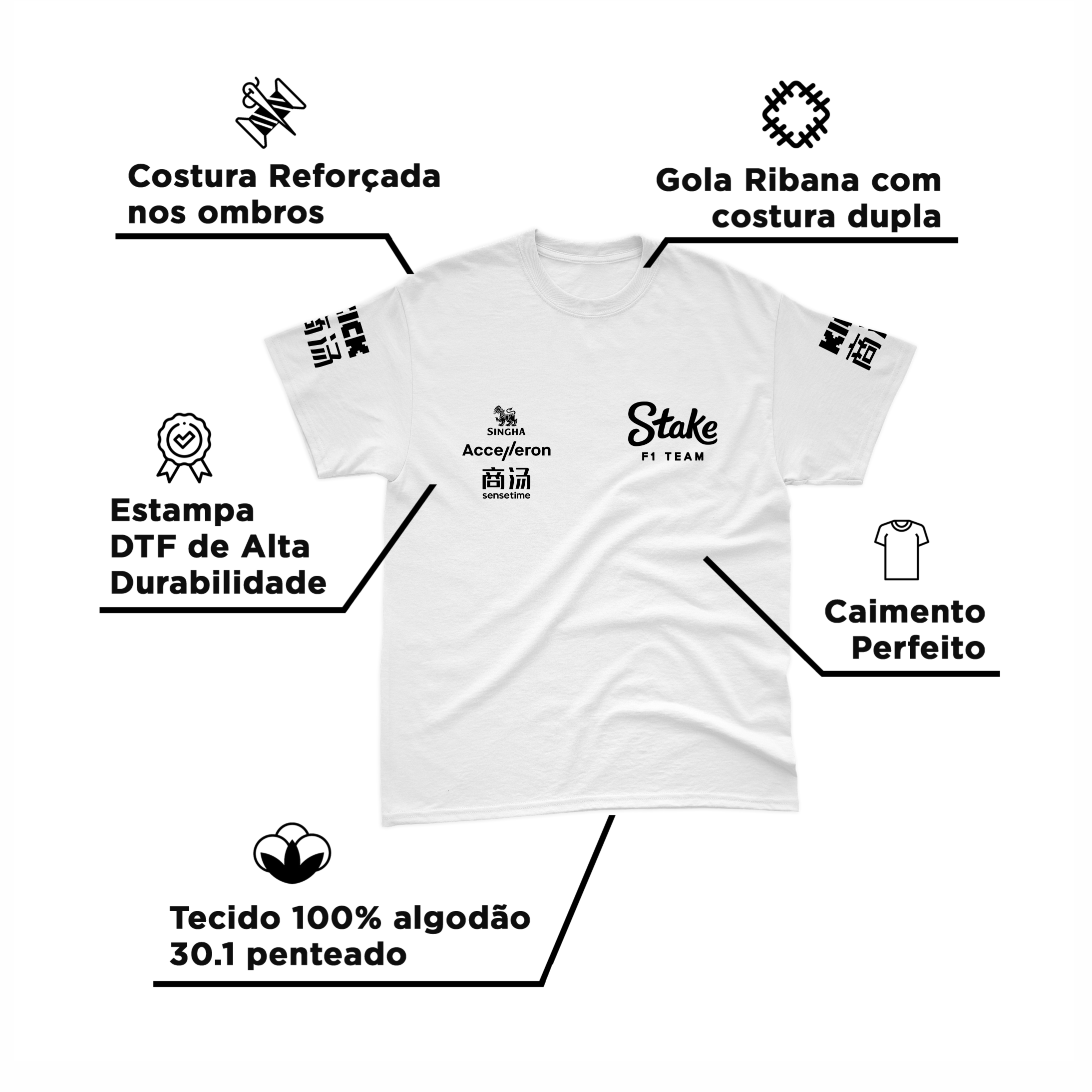Camiseta Algodão Stake Sauber 2024 Branca