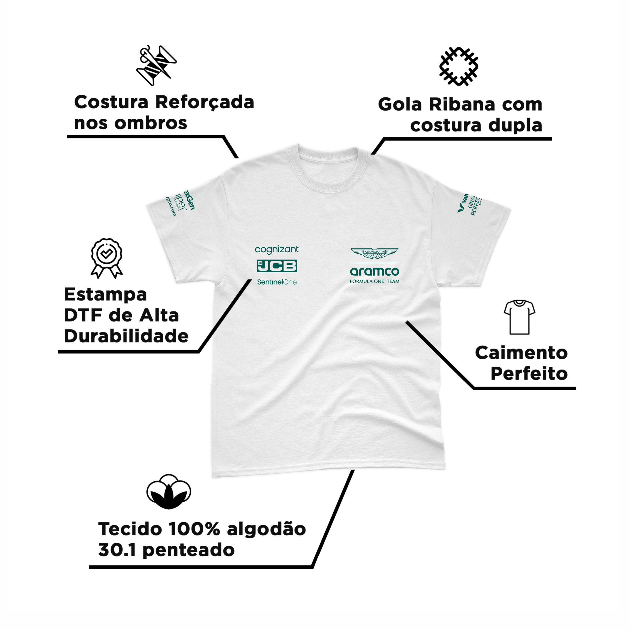 Camiseta Algodão Aston Martin 2024 Branca