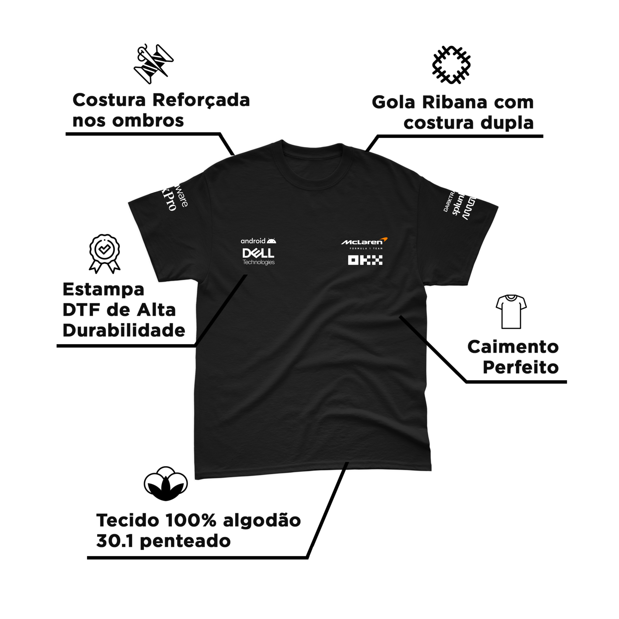 Camiseta Algodão Mclaren 2024 Preta