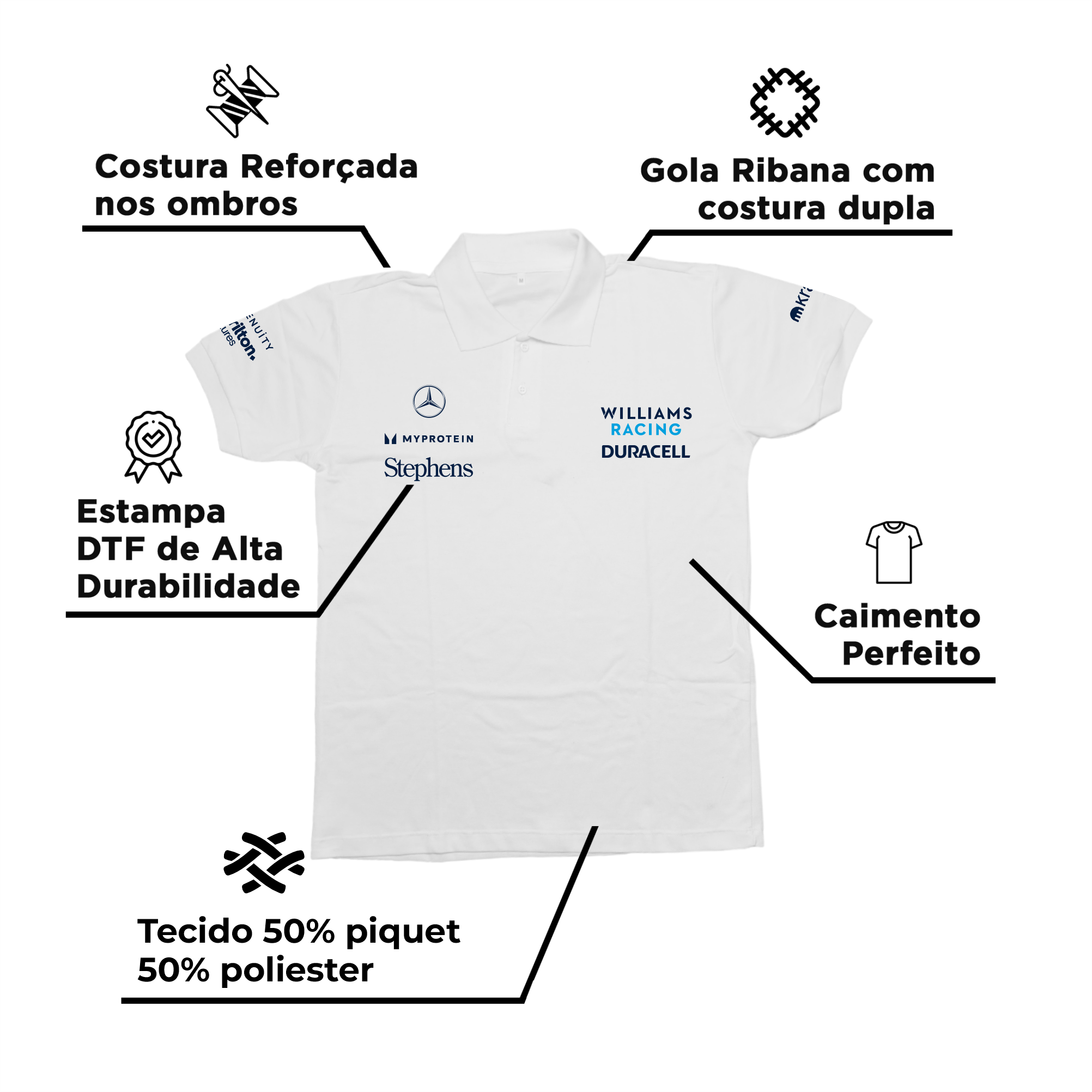 Camisa Polo Alex Albon Williams 2024 Branca