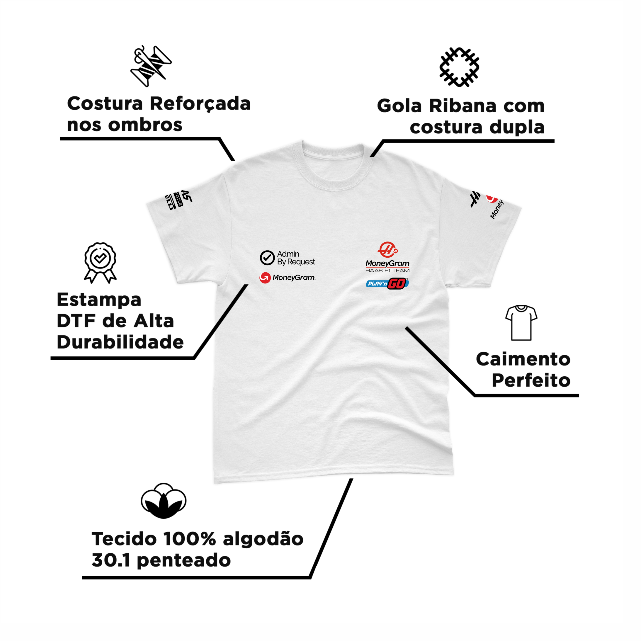 Camiseta Algodão Haas F1 2024 Branca