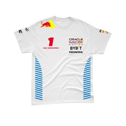 Camiseta Algodão Max Verstappen Red Bull Racing 2024 Branca