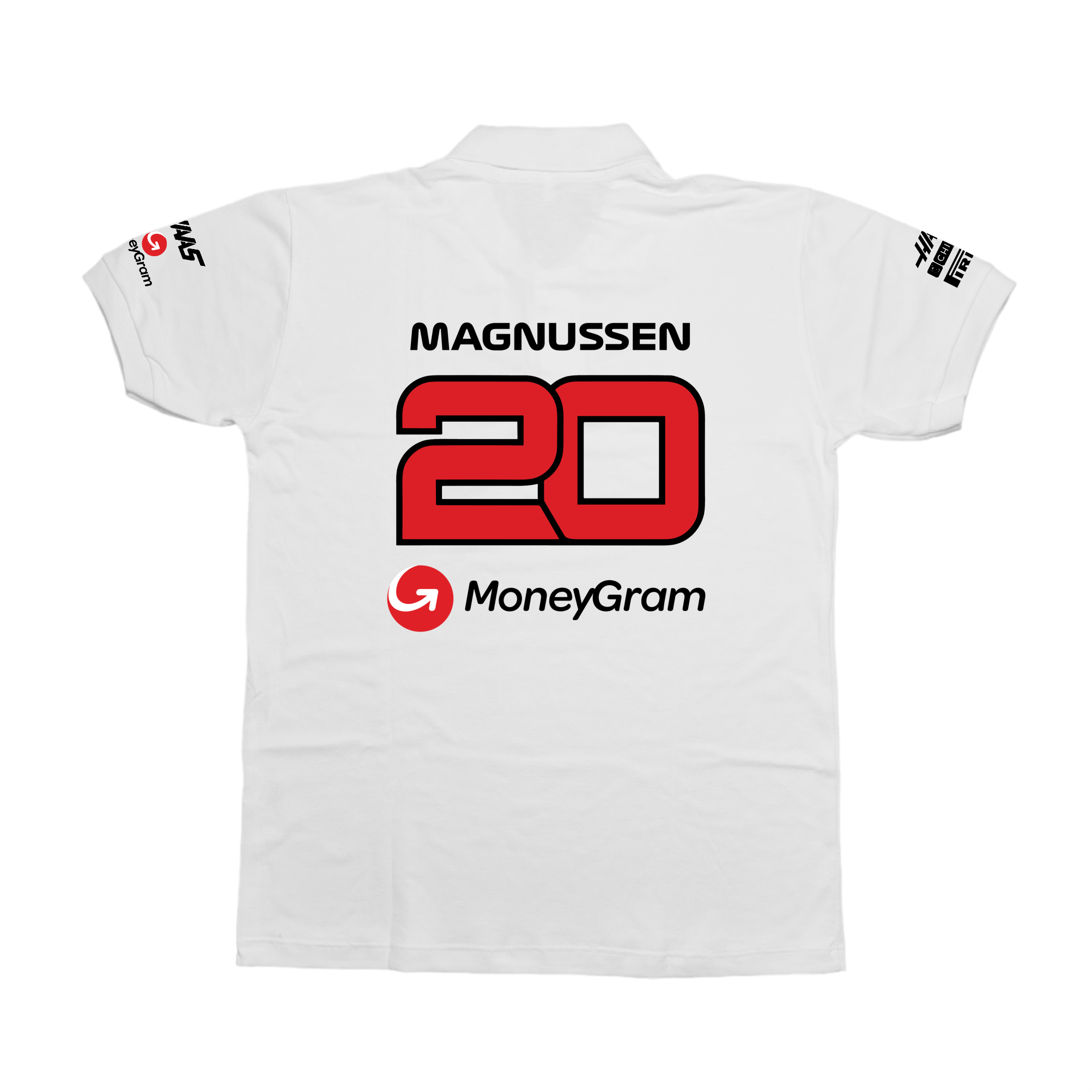 Camisa Polo Kevin Magnussen Haas F1 2024 Branca