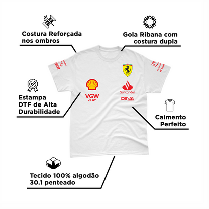 Camiseta Algodão Ferrari 2024 Branca