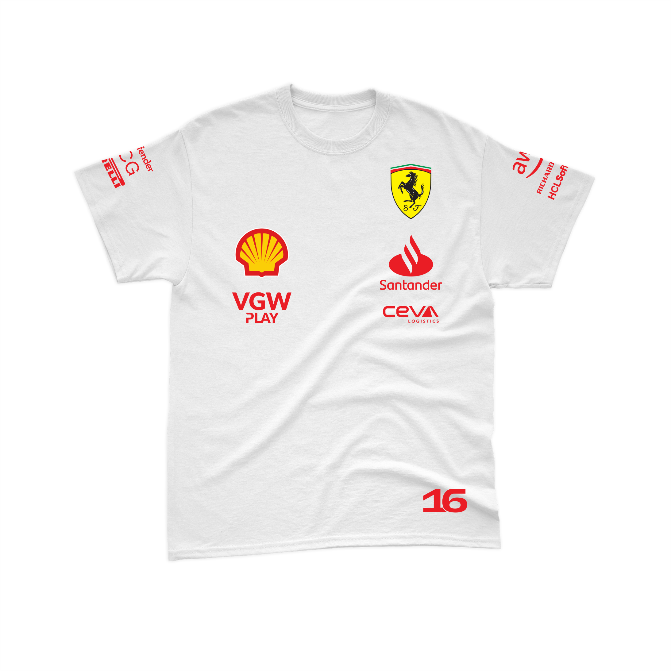 Camiseta Algodão Charles Leclerc Ferrari 2024 Branca