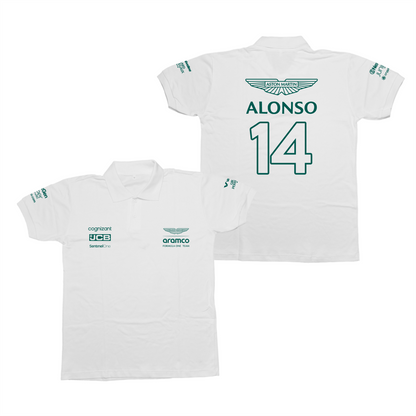 Camisa Polo Fernando Alonso Aston Martin 2024 Branca