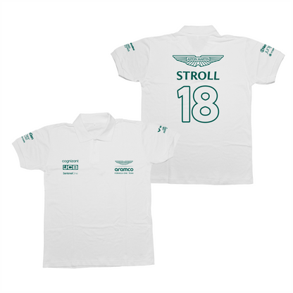 Camisa Polo Lance Stroll Aston Martin 2024 Branca