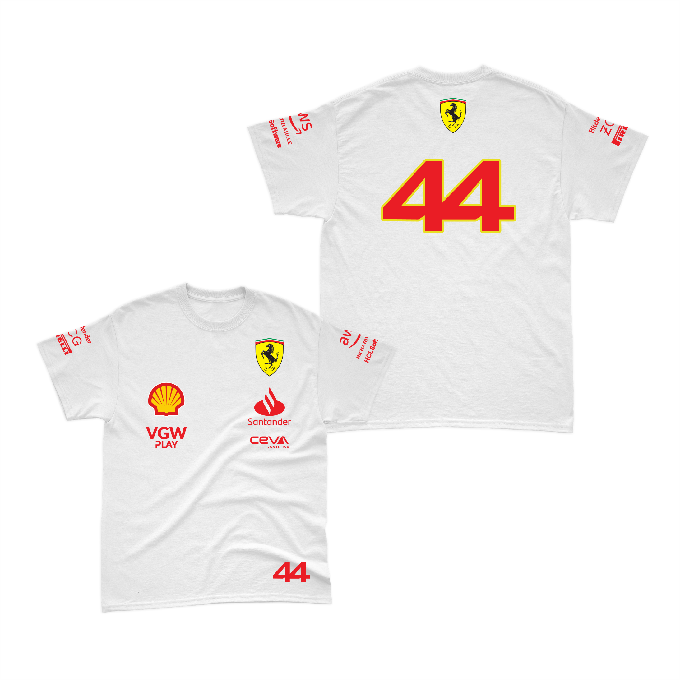 Camiseta Algodão Lewis Hamilton Ferrari 2024 Branca