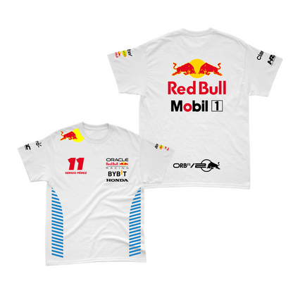 Camiseta Algodão Sergio Perez Red Bull Racing 2024 Branca