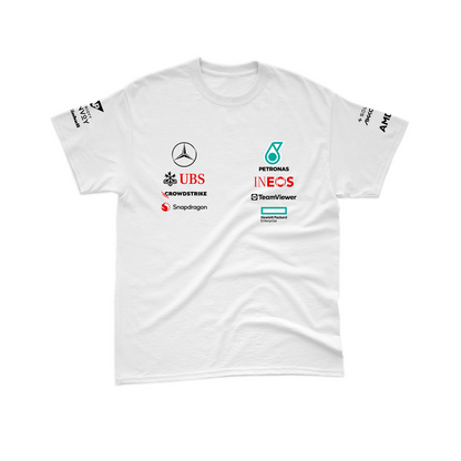 Camiseta Algodão Lewis Hamilton Mercedes 2024 Branca