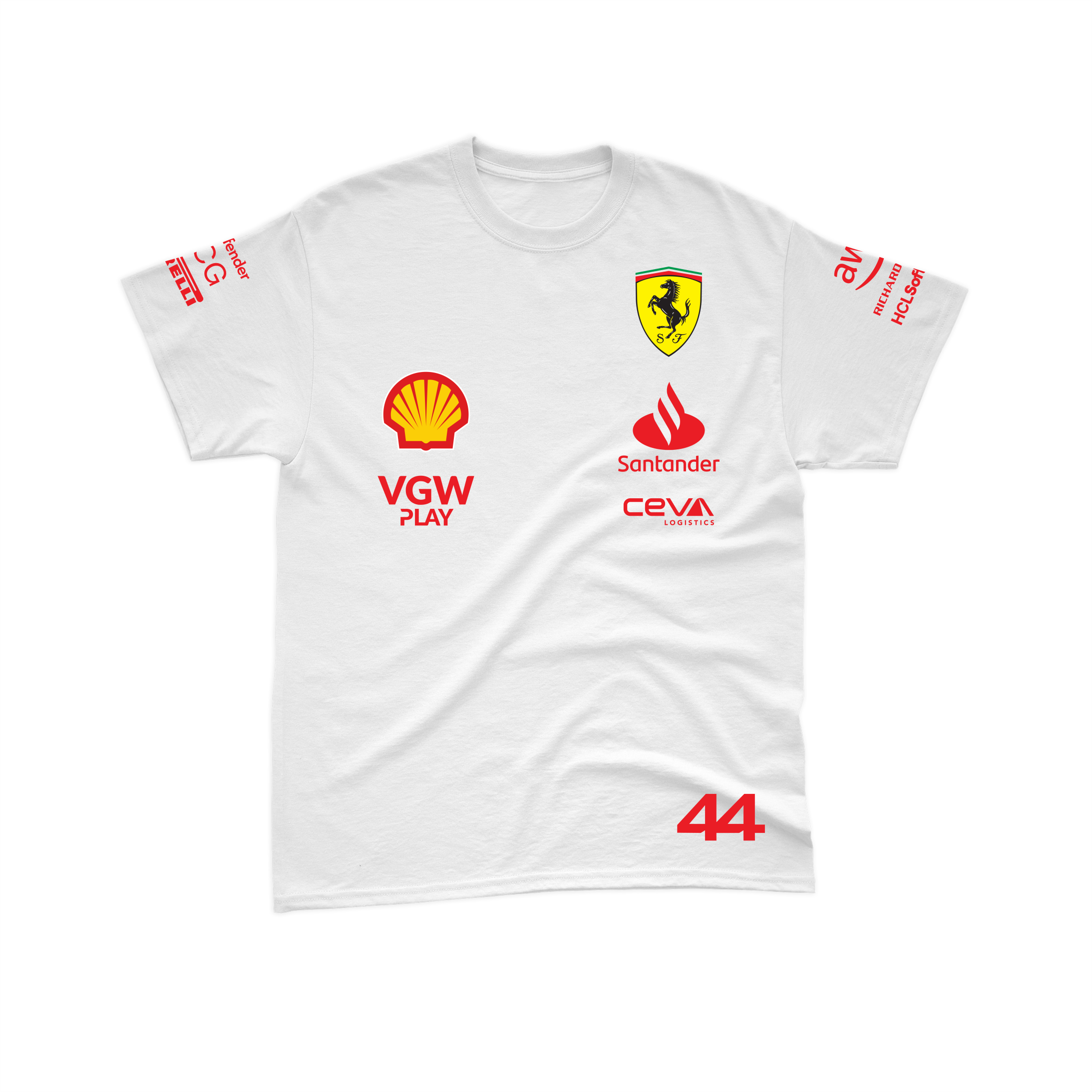 Camiseta Algodão Lewis Hamilton Ferrari 2024 Branca