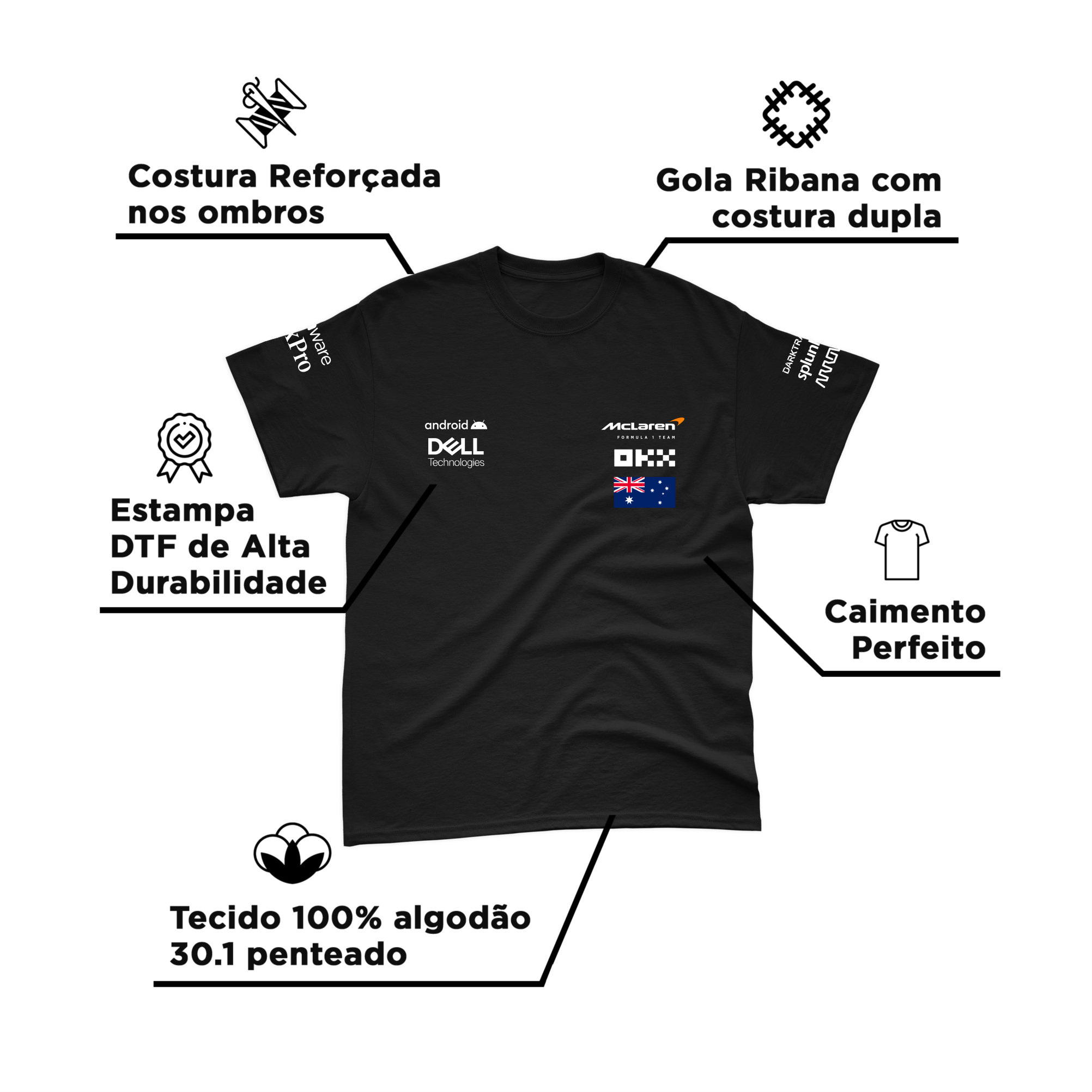 Camiseta Algodão Oscar Piastri Mclaren 2024 Preta