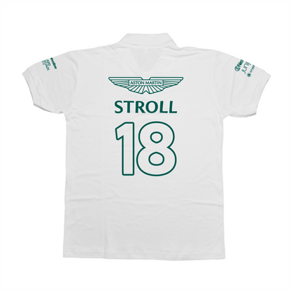 Camisa Polo Lance Stroll Aston Martin 2024 Branca