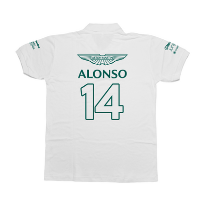 Camisa Polo Fernando Alonso Aston Martin 2024 Branca