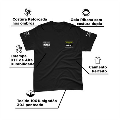 Camiseta Algodão Lance Stroll Aston Martin 2024 Preta