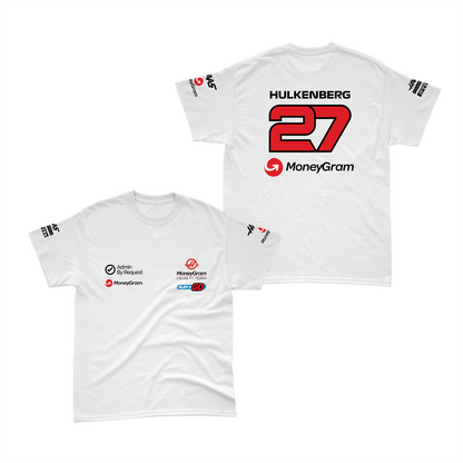 Camiseta Algodão Nico Hulkenberg Haas F1 2024 Branca