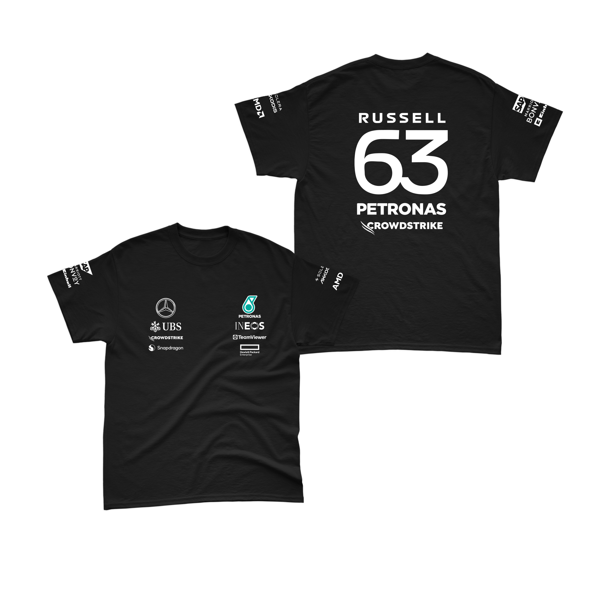 Camiseta Algodão George Russell Mercedes 2024 Preta