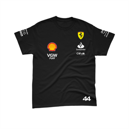 Camiseta Algodão Lewis Hamilton Ferrari 2024 Preta