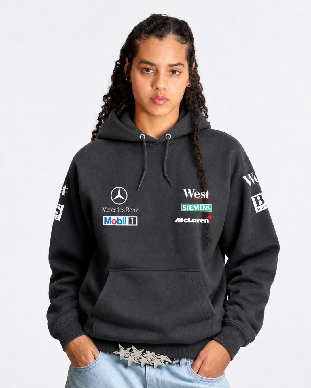 Moletom Canguru Mclaren West Mercedes Retrô Preta