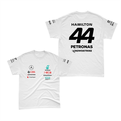 Camiseta Algodão Lewis Hamilton Mercedes 2024 Branca