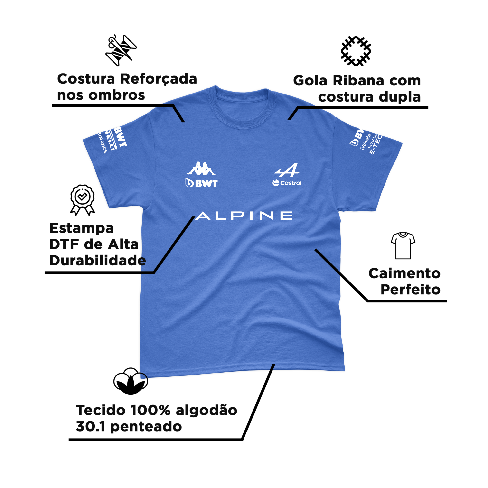 Camiseta Algodão Pierre Gasly Alpine 2024 Azul Royal