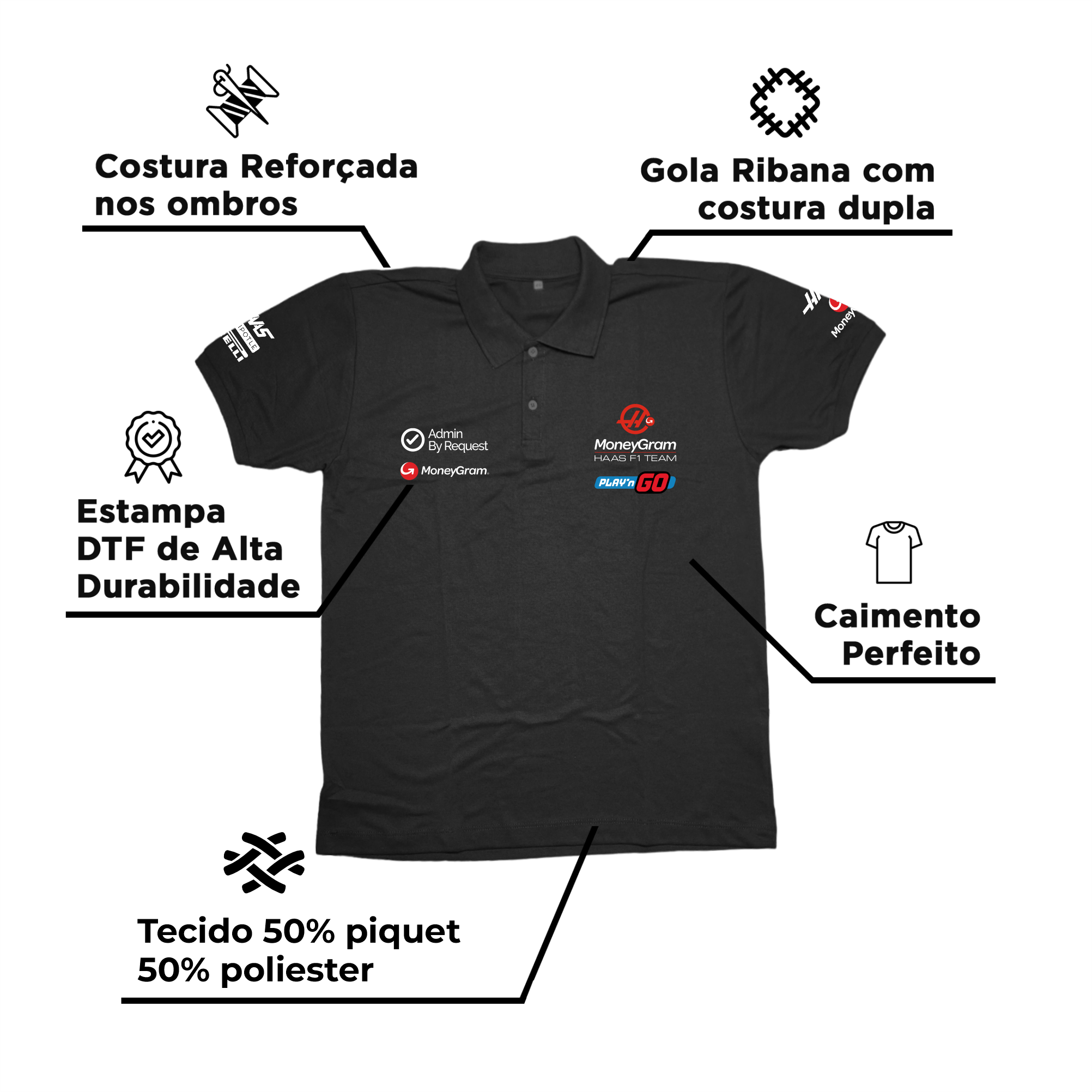 Camisa Polo Kevin Magnussen Haas F1 2024 Preta